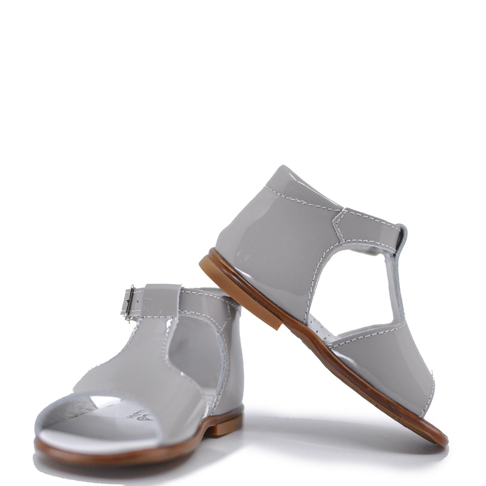 Beberlis Gray Patent T-Strap Sandal-Tassel Children Shoes