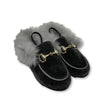Hoo Grey Velvet Fur Mule-Tassel Children Shoes