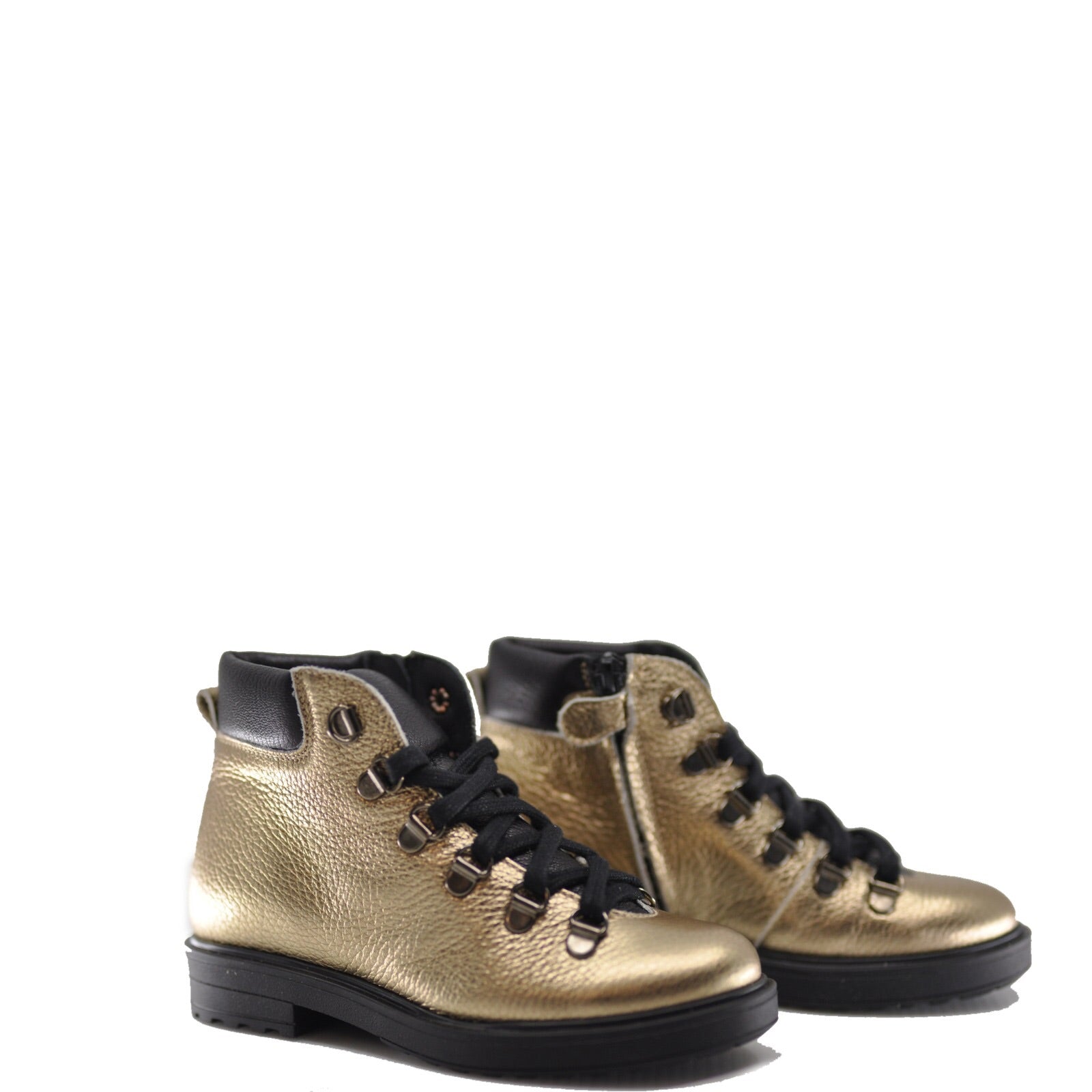 Manuela Gold and Black Combat Bootie-Tassel Children Shoes