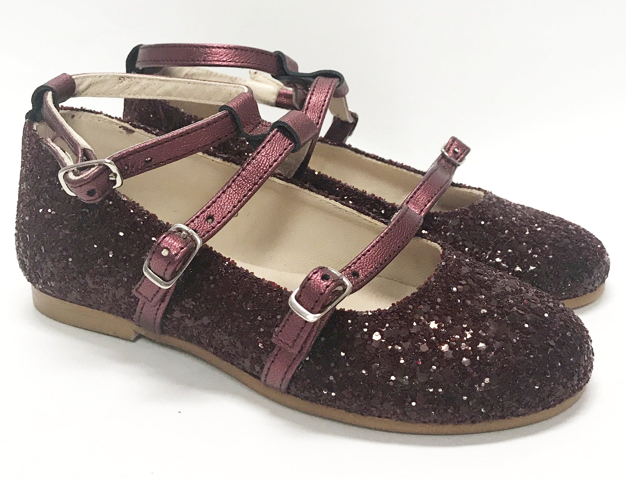 Sonatina Burgundy Glitter Double Strap Mary Jane-Tassel Children Shoes