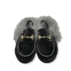 Hoo Grey Velvet Fur Mule-Tassel Children Shoes