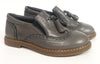 Blublonc Grey Leather Tassel Slip-On-Tassel Children Shoes