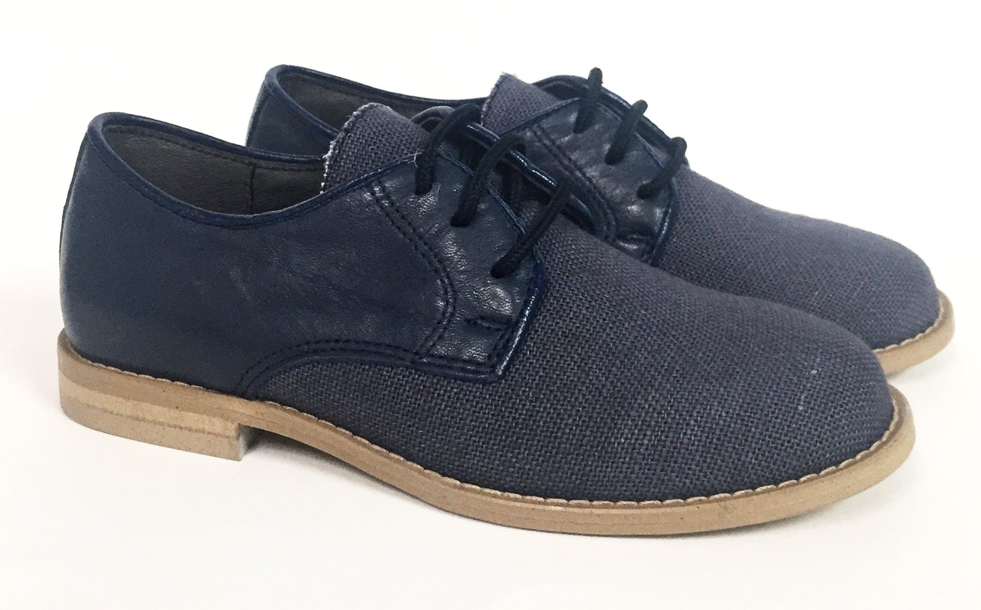 Blublonc Blue Linen Oxford-Tassel Children Shoes