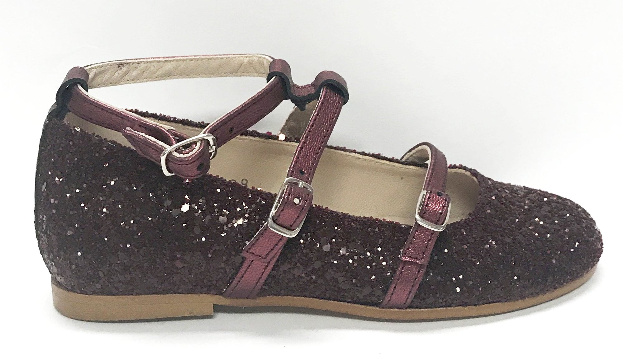 Sonatina Burgundy Glitter Double Strap Mary Jane-Tassel Children Shoes