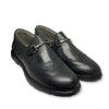 Blublonc Black Leather Chain Slip-on-Tassel Children Shoes