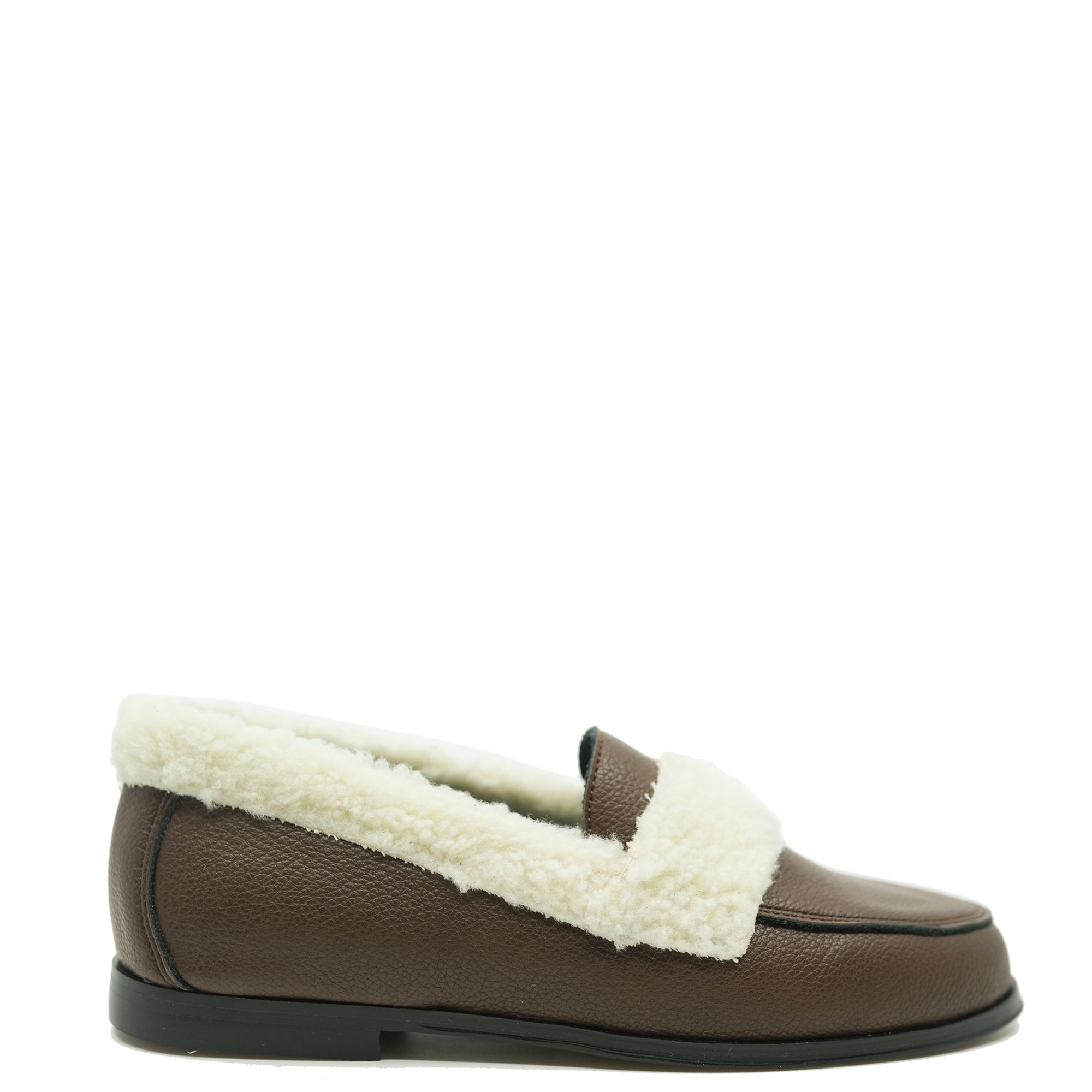 Blublonc Brown and Ivory Shearling Loafer-Tassel Children Shoes