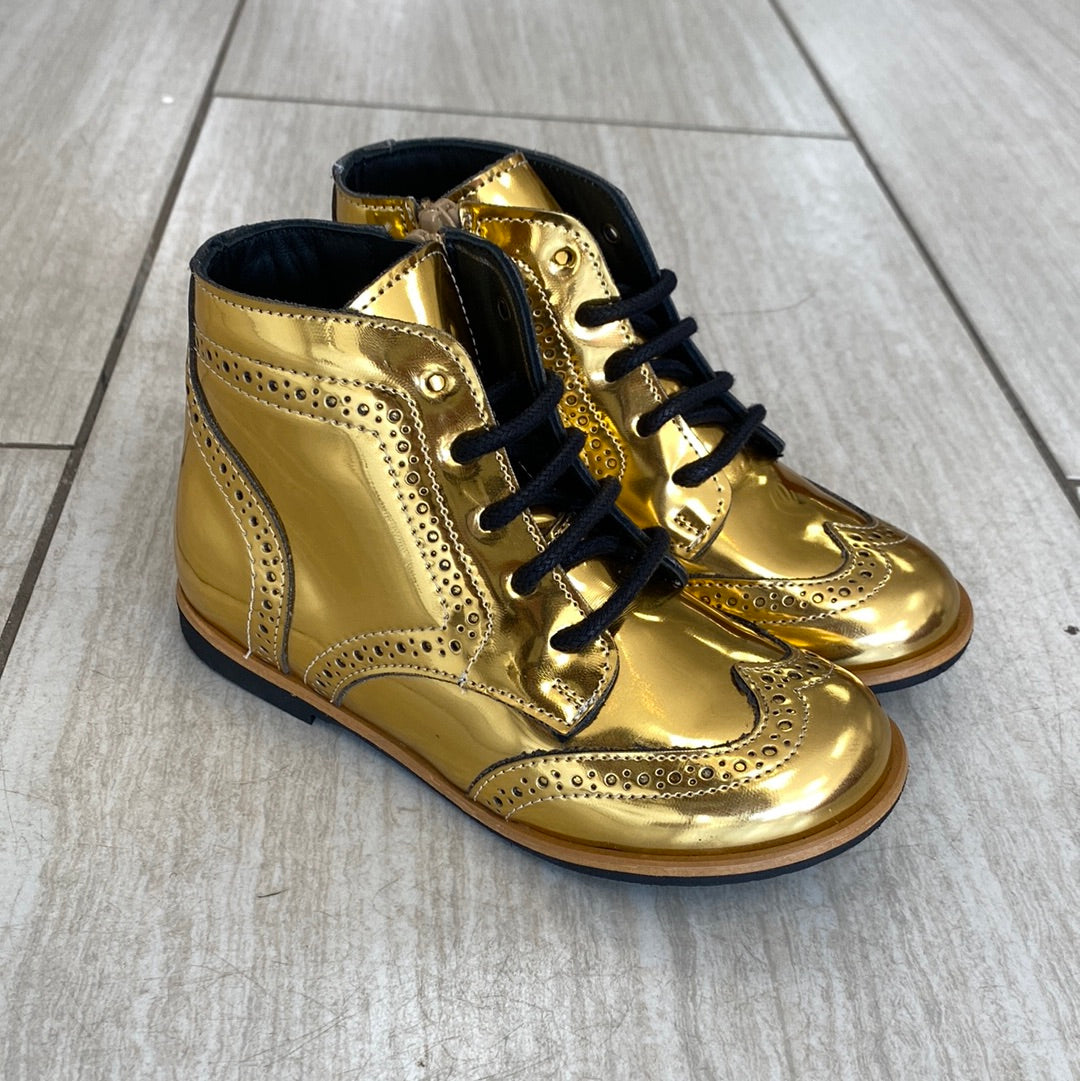 Manuela Gold Mirror Wingtip Bootie-Tassel Children Shoes