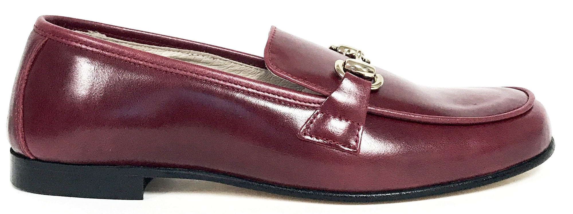 Hoo Burgundy Leather Chain Loafer-Tassel Children Shoes