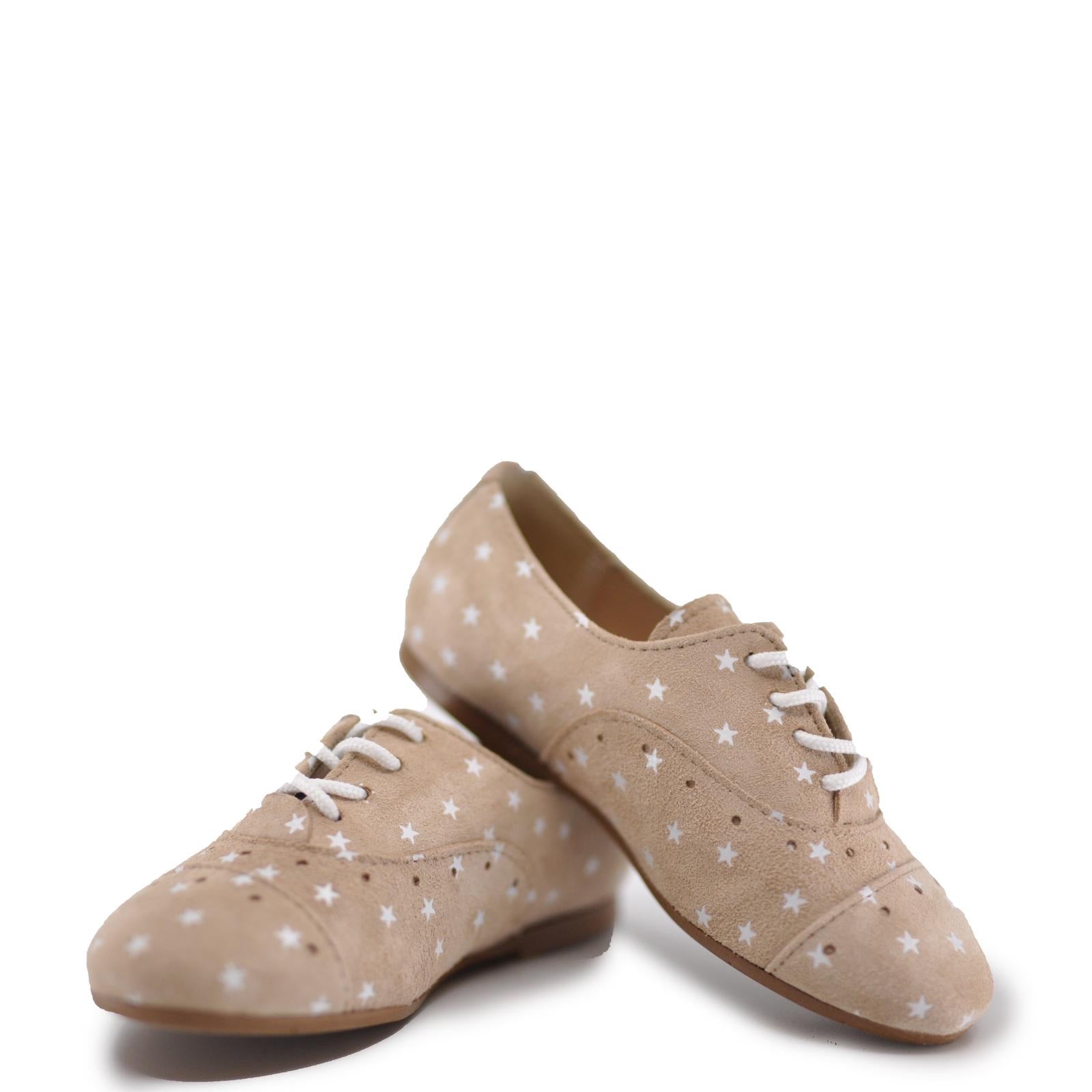 Papanatas Beige Star Lace Up Oxford-Tassel Children Shoes