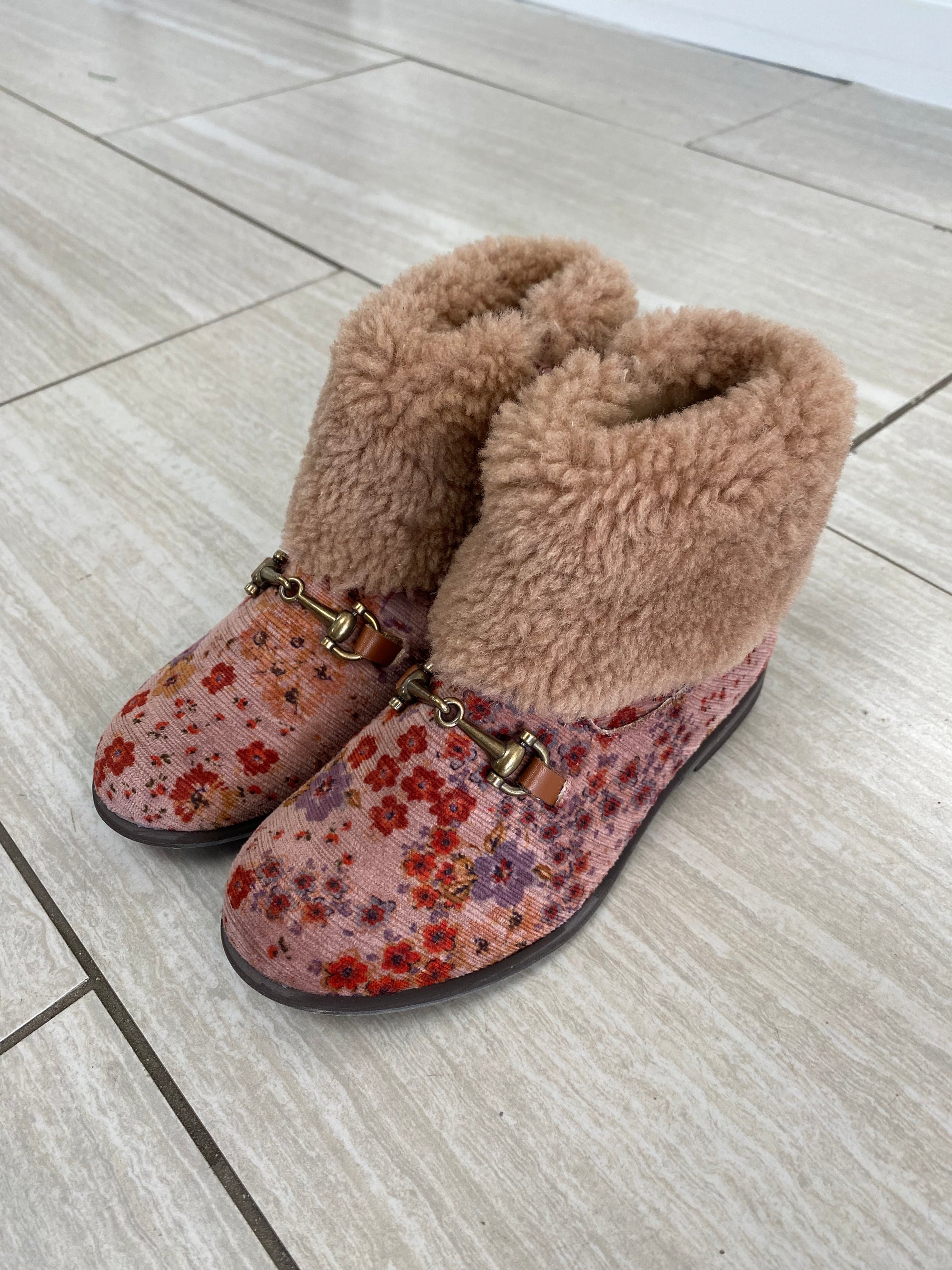 Manuela Old Rose Floral Fur Zipper Boot-Tassel Children Shoes