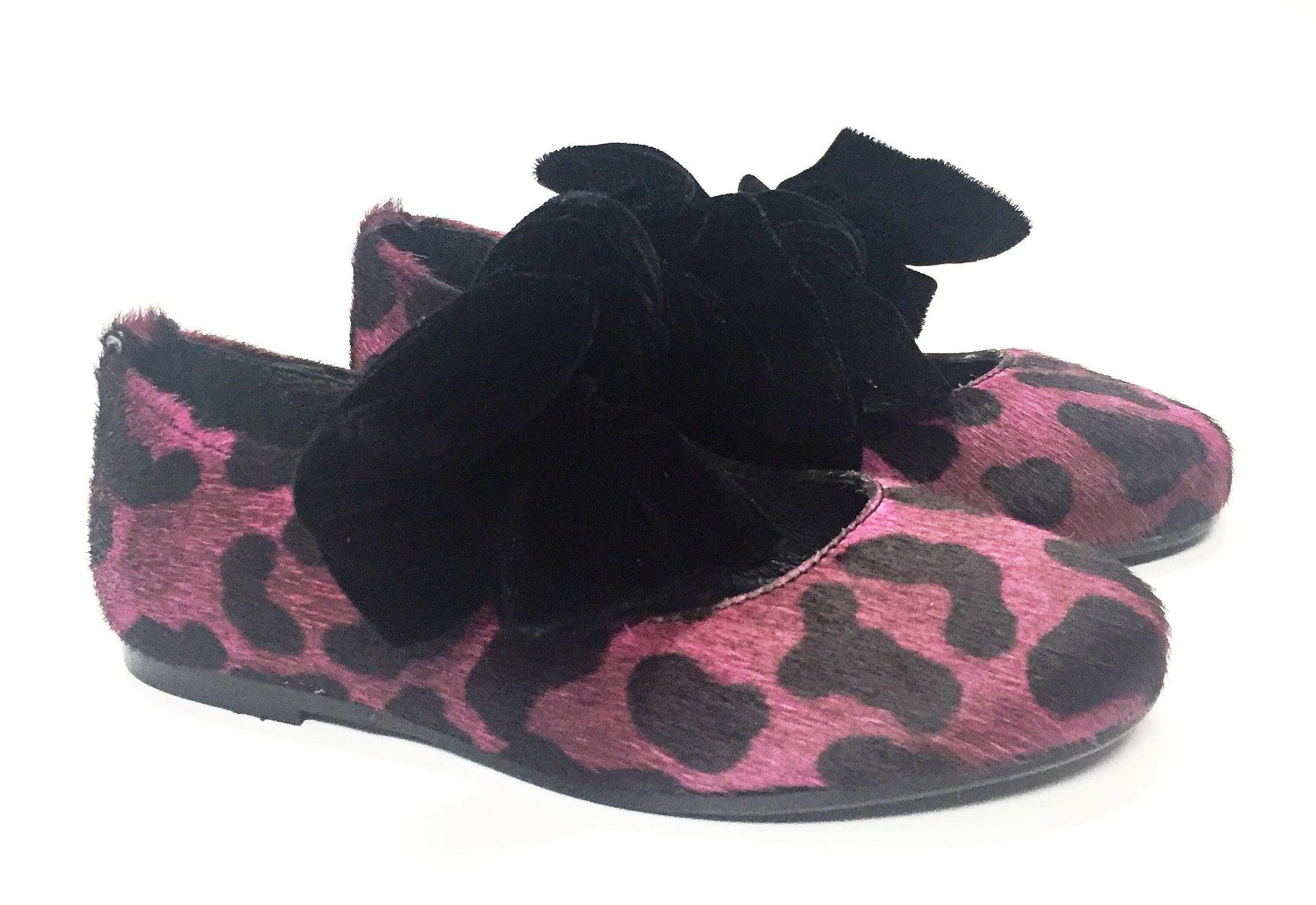 Blublonc Fuchsia Leopard Bow Ballet-Tassel Children Shoes