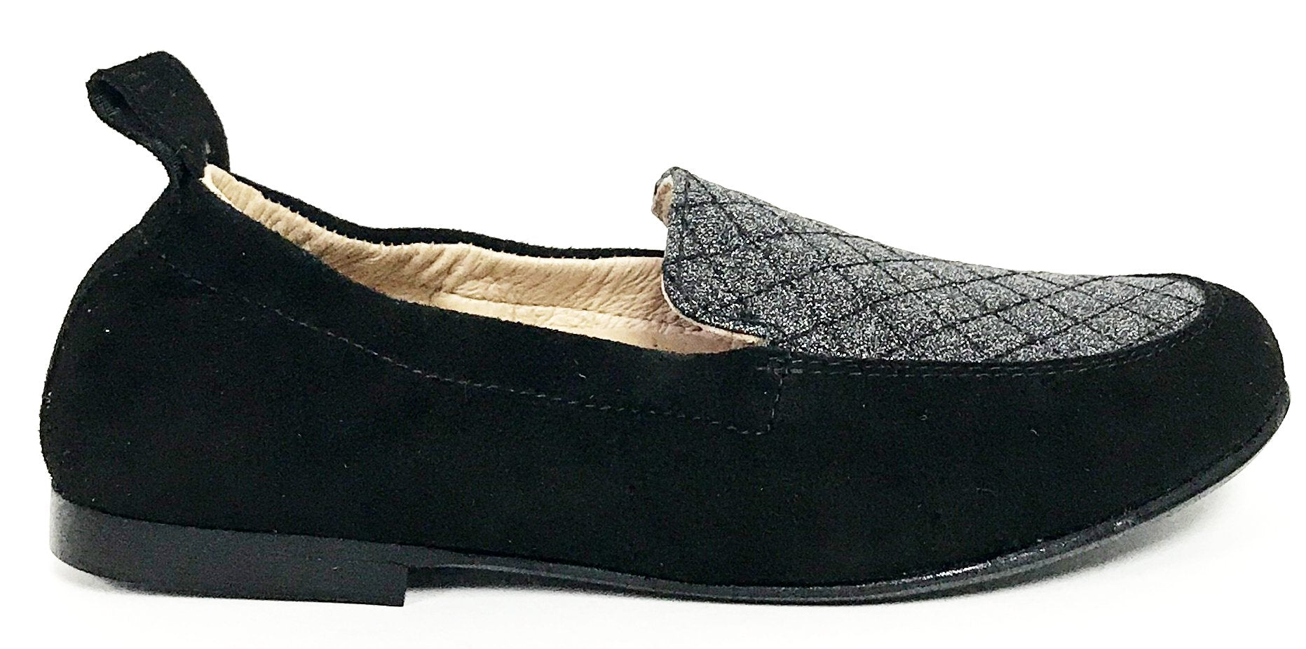 Hoo Black Suede/Silver Elastic Loafer-Tassel Children Shoes