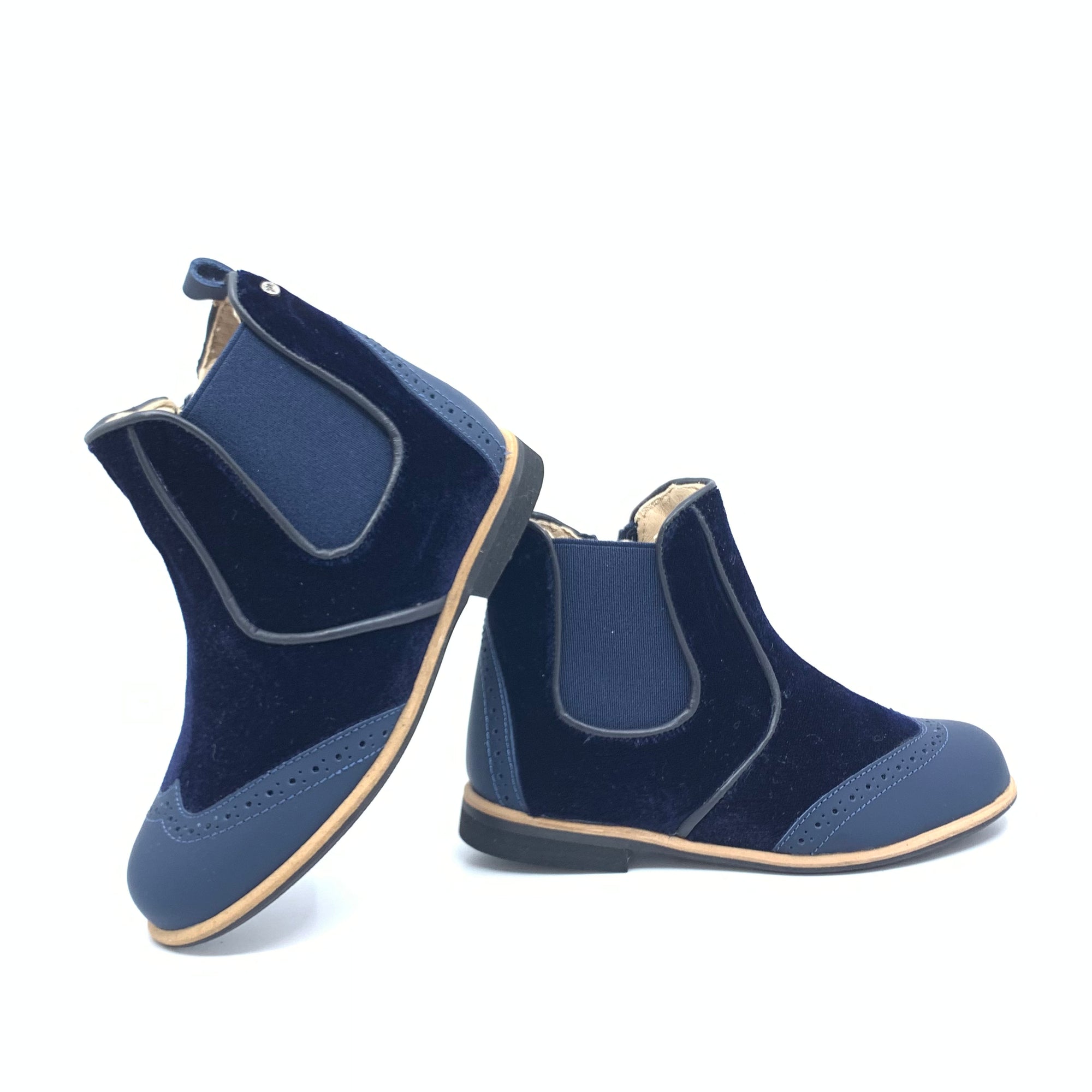 Manuela Navy Rubber and Velvet Wingtip Bootie-Tassel Children Shoes