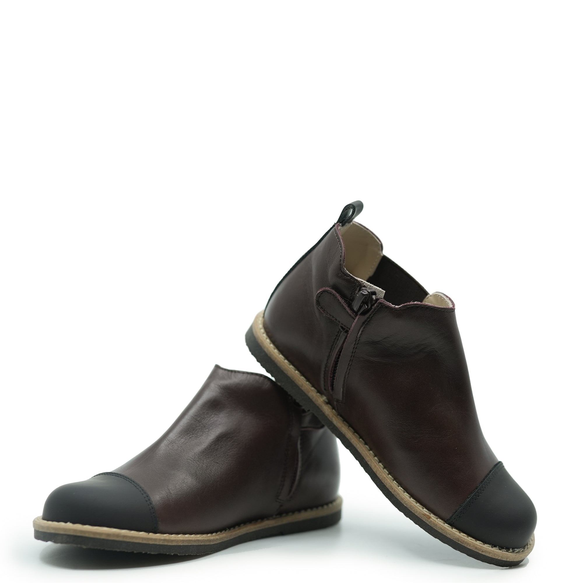 Manuela Brown and Black Captoe Bootie-Tassel Children Shoes