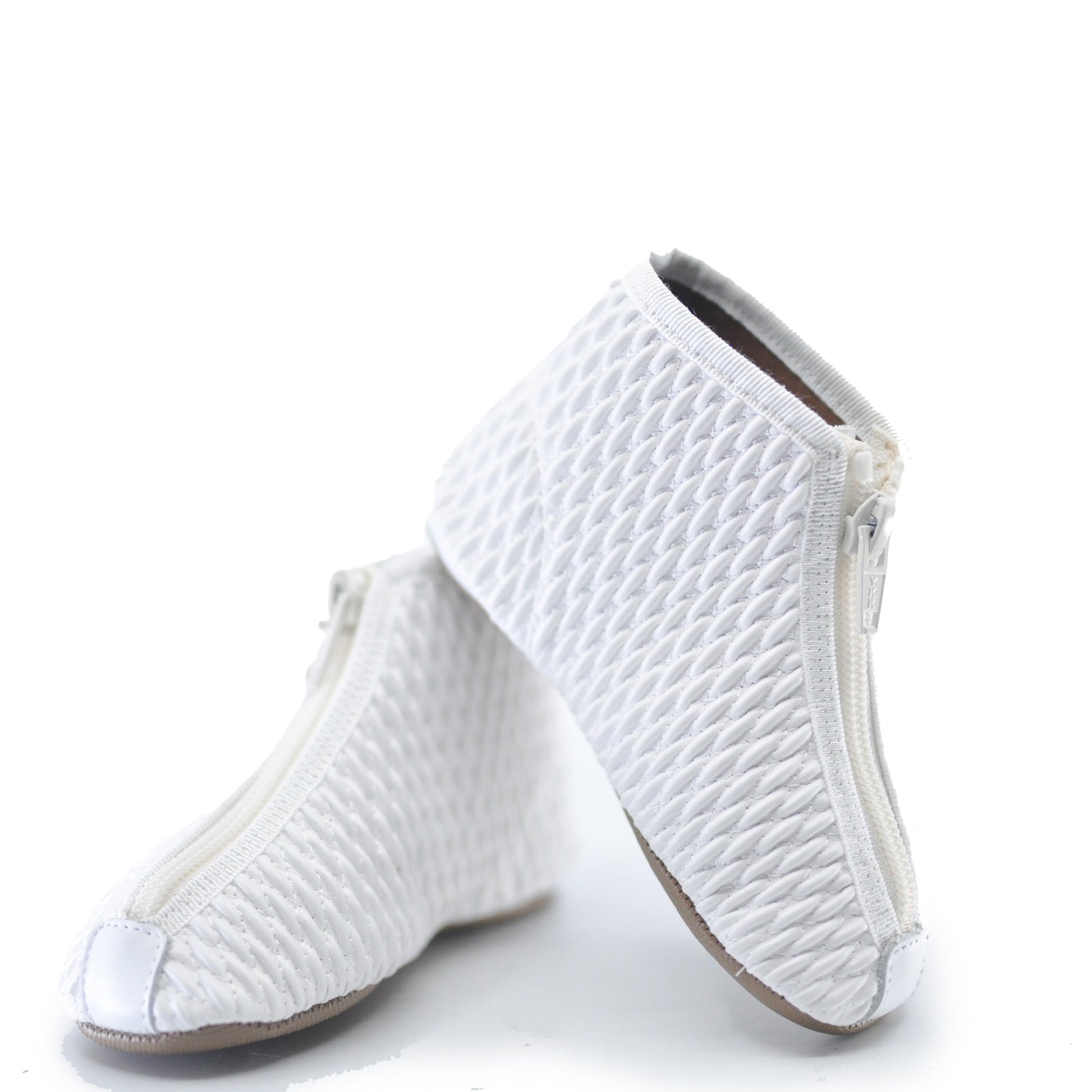 Pepe White Textured Zipper Bootie-Tassel Children Shoes