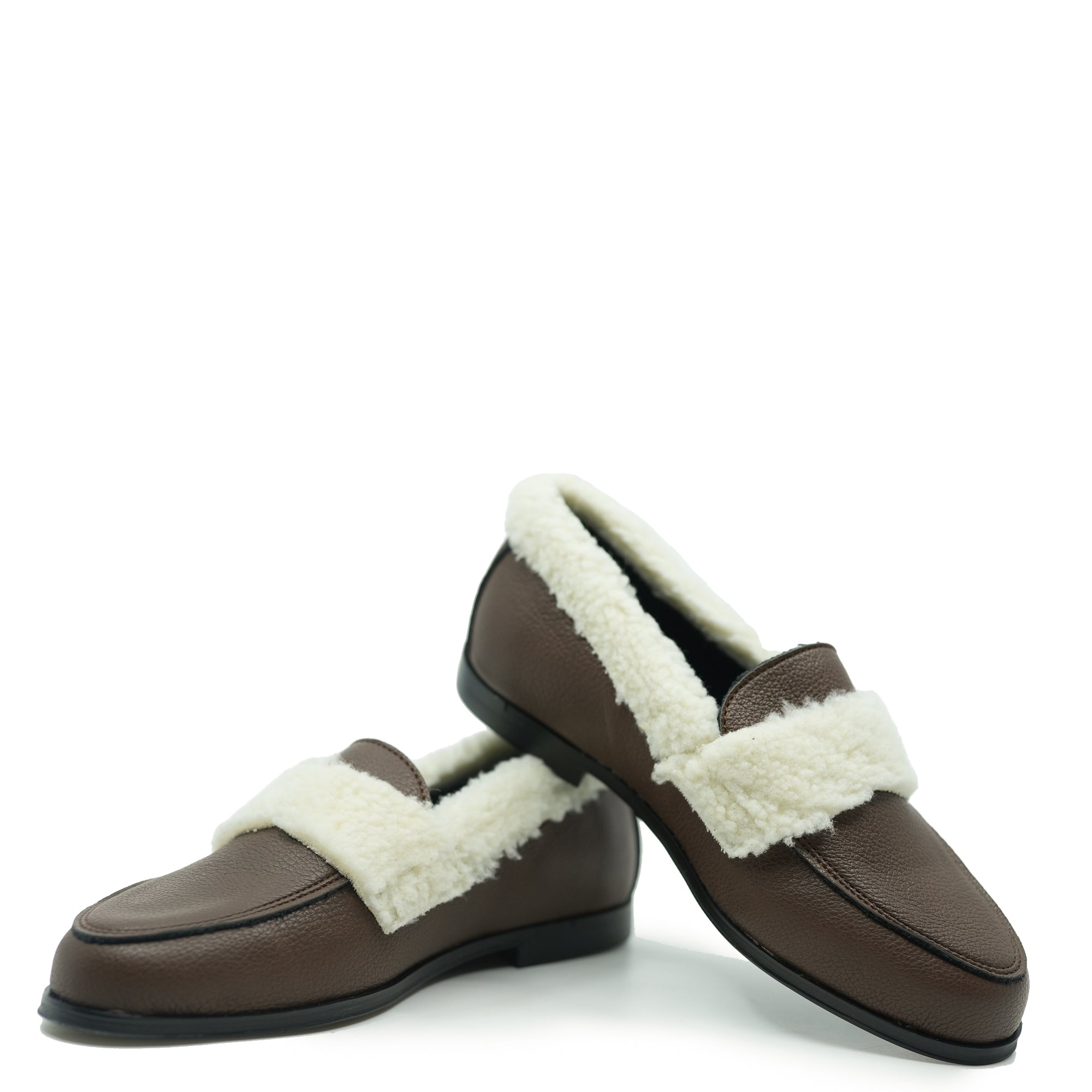 Blublonc Brown and Ivory Shearling Loafer-Tassel Children Shoes