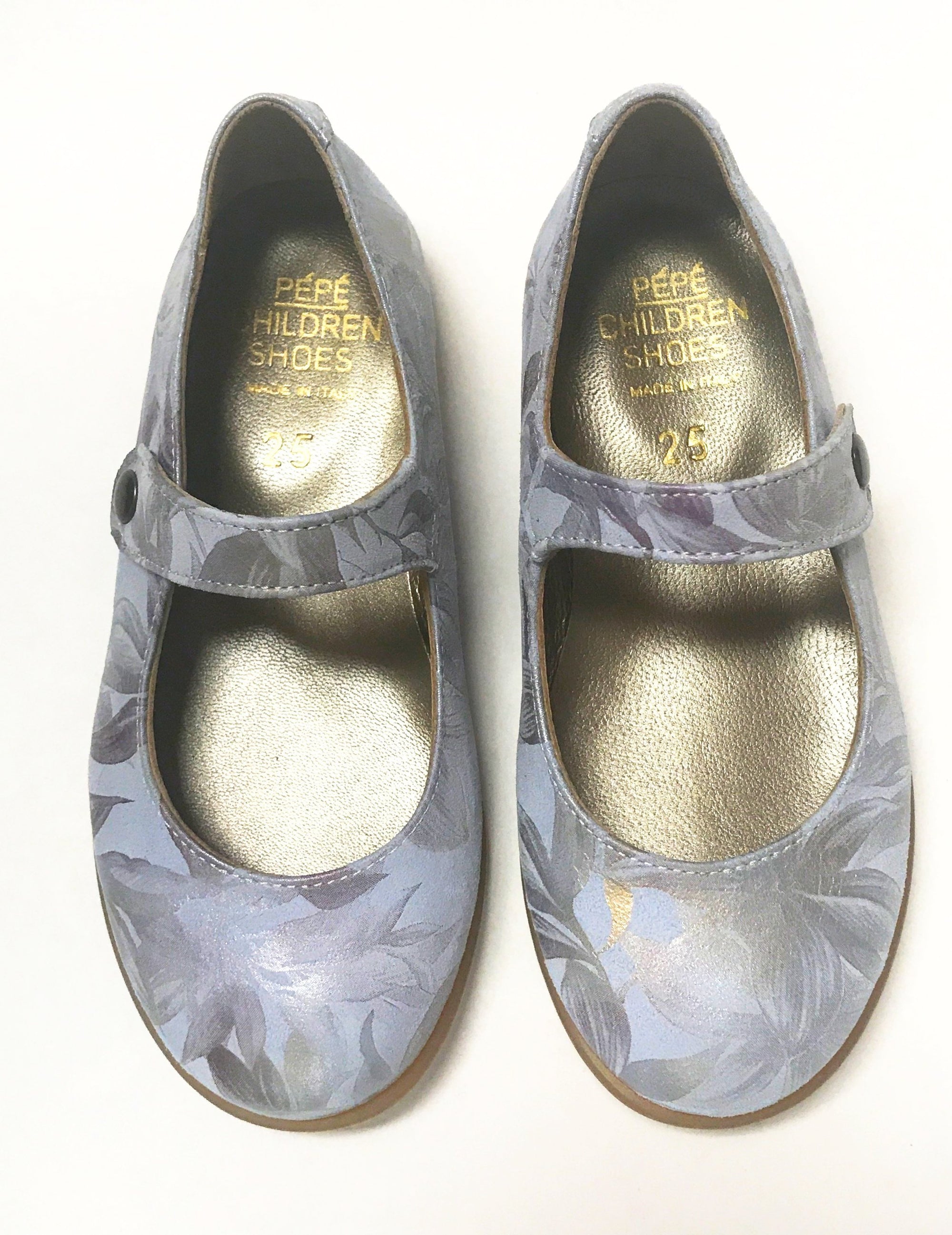 Pepe Blue/Silver Floral Mary Jane-Tassel Children Shoes