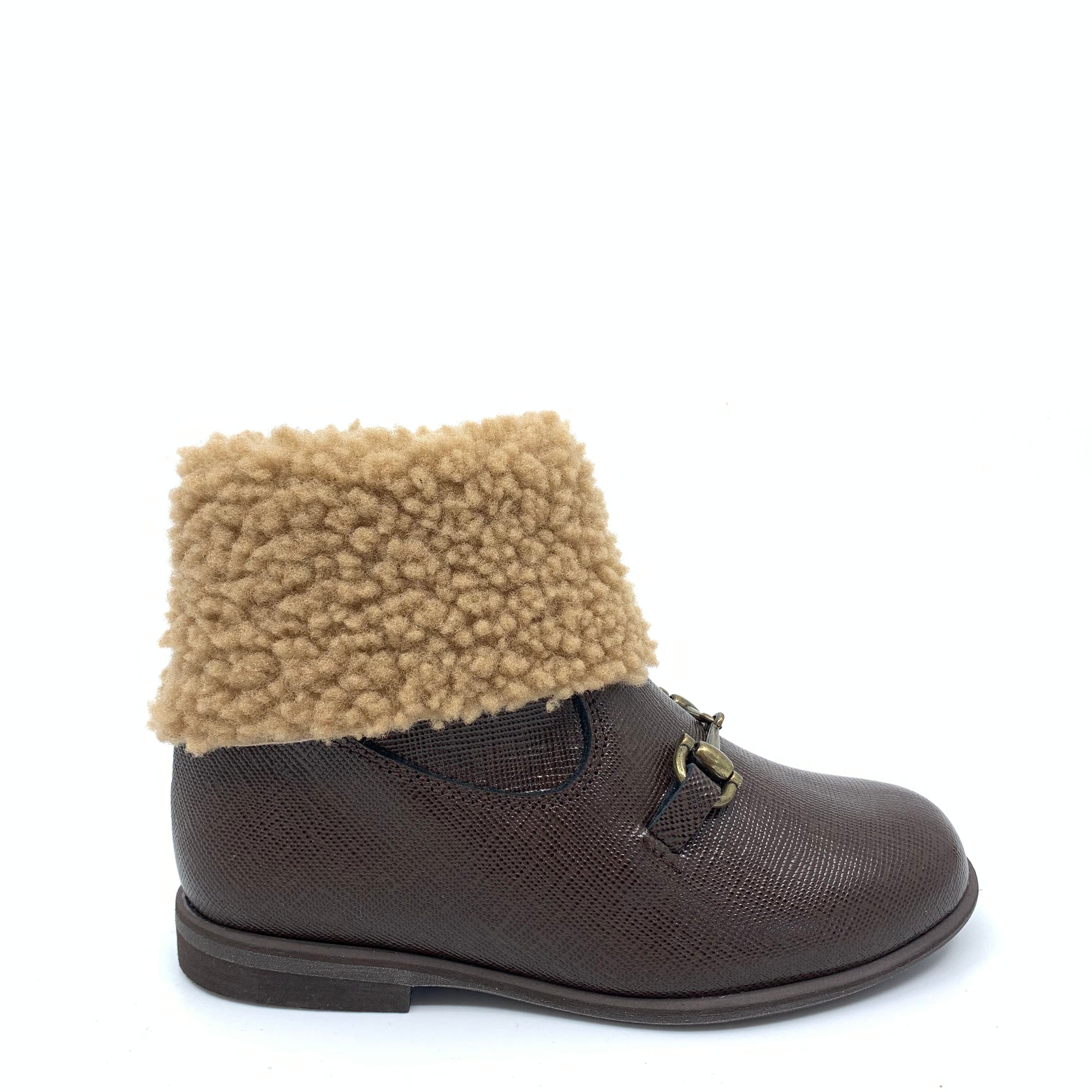 Manuela Brown Textured Fur Zipper Boot-Tassel Children Shoes