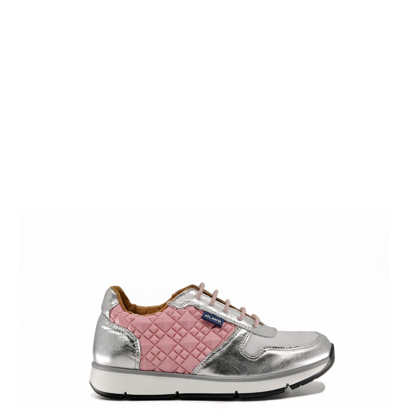 Atlanta Mocassin Pink and Silver Textured Slip-On Sneaker-Tassel Children Shoes