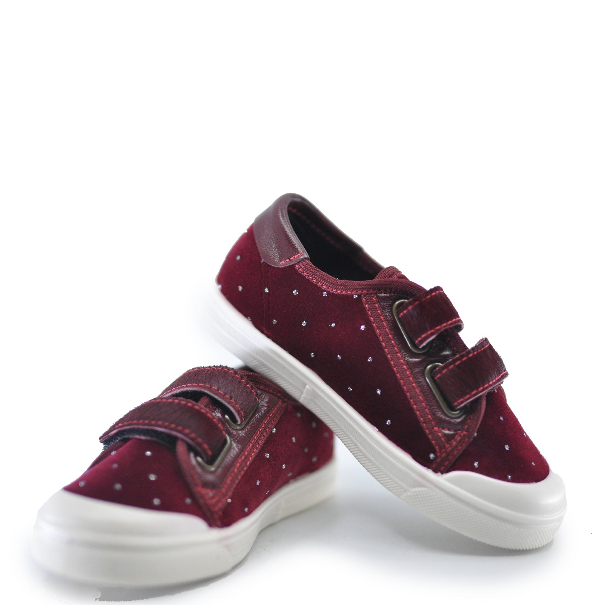 Pepe Burgundy Crystal Velvet Velcro Sneaker-Tassel Children Shoes