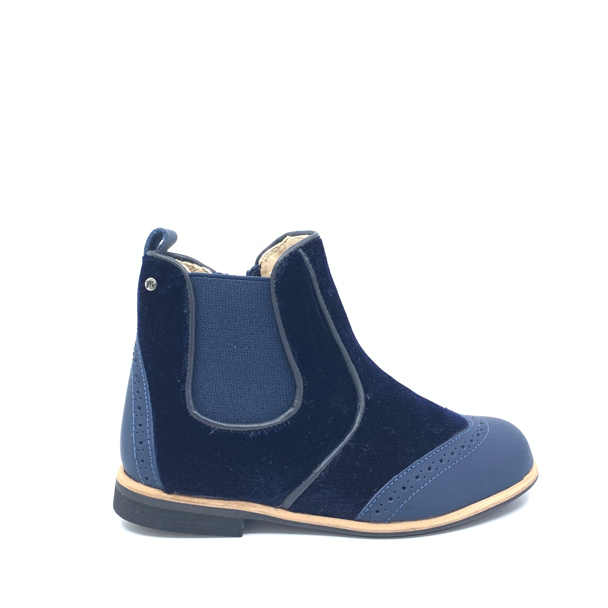 Manuela Navy Rubber and Velvet Wingtip Bootie-Tassel Children Shoes