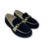 Hoo Black Velvet and Gold Chain Loafer-Tassel Children Shoes