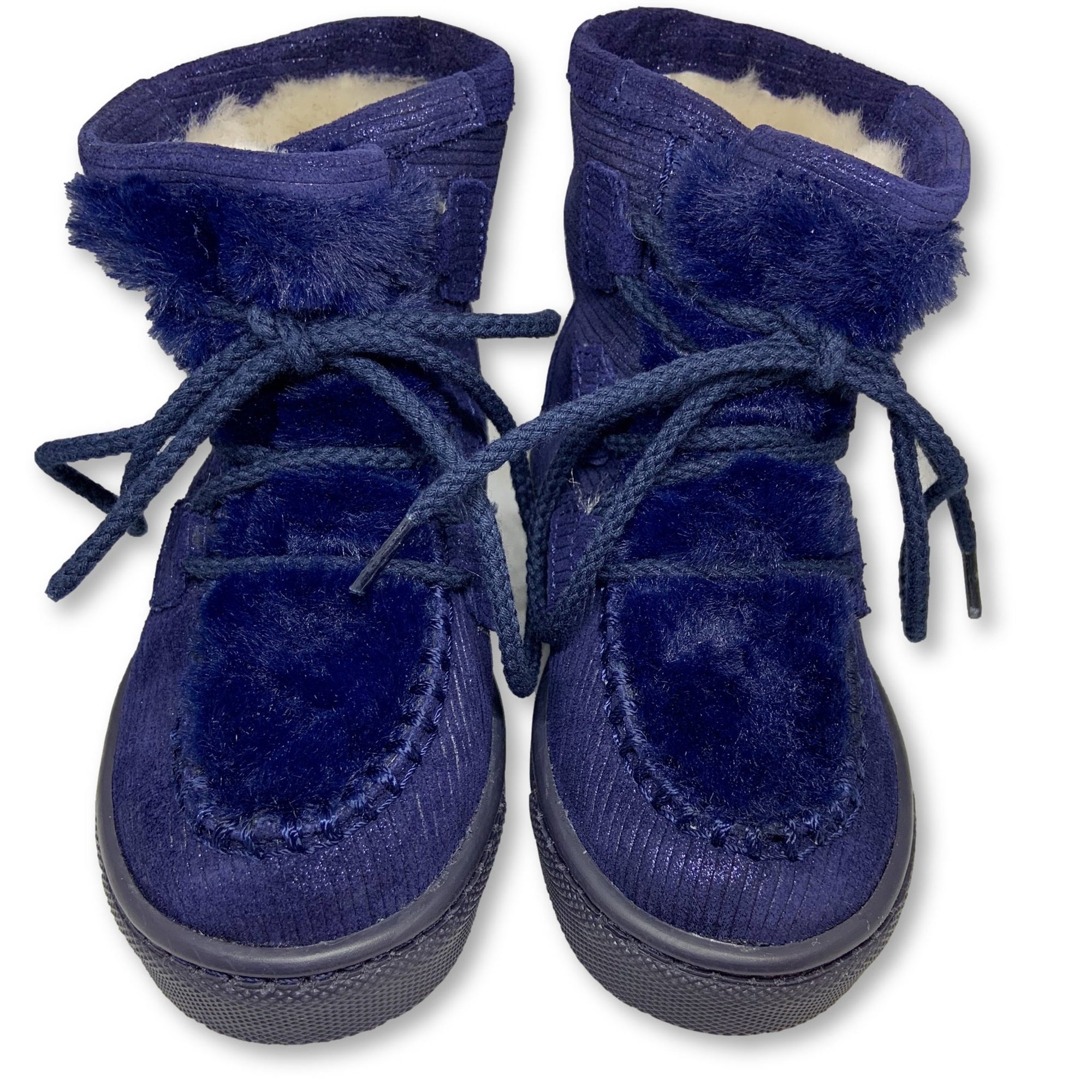 Atlanta Mocassin Navy Fur Lace Boot-Tassel Children Shoes