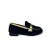 Hoo Black Velvet and Gold Chain Loafer-Tassel Children Shoes