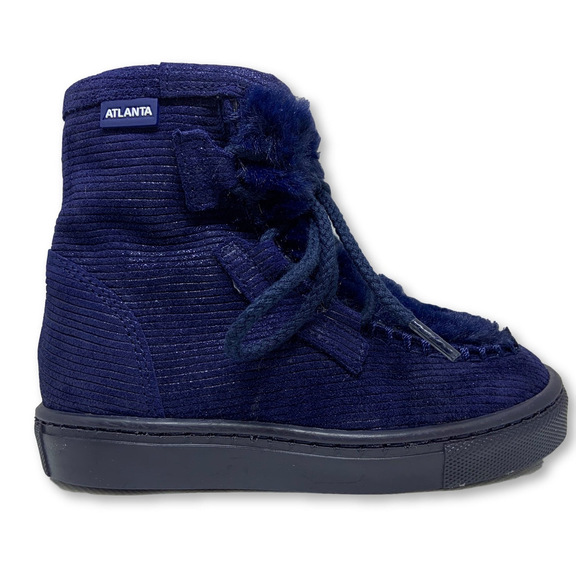 Atlanta Mocassin Navy Fur Lace Boot-Tassel Children Shoes