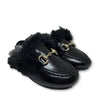 Papanatas Black Fur Mule-Tassel Children Shoes