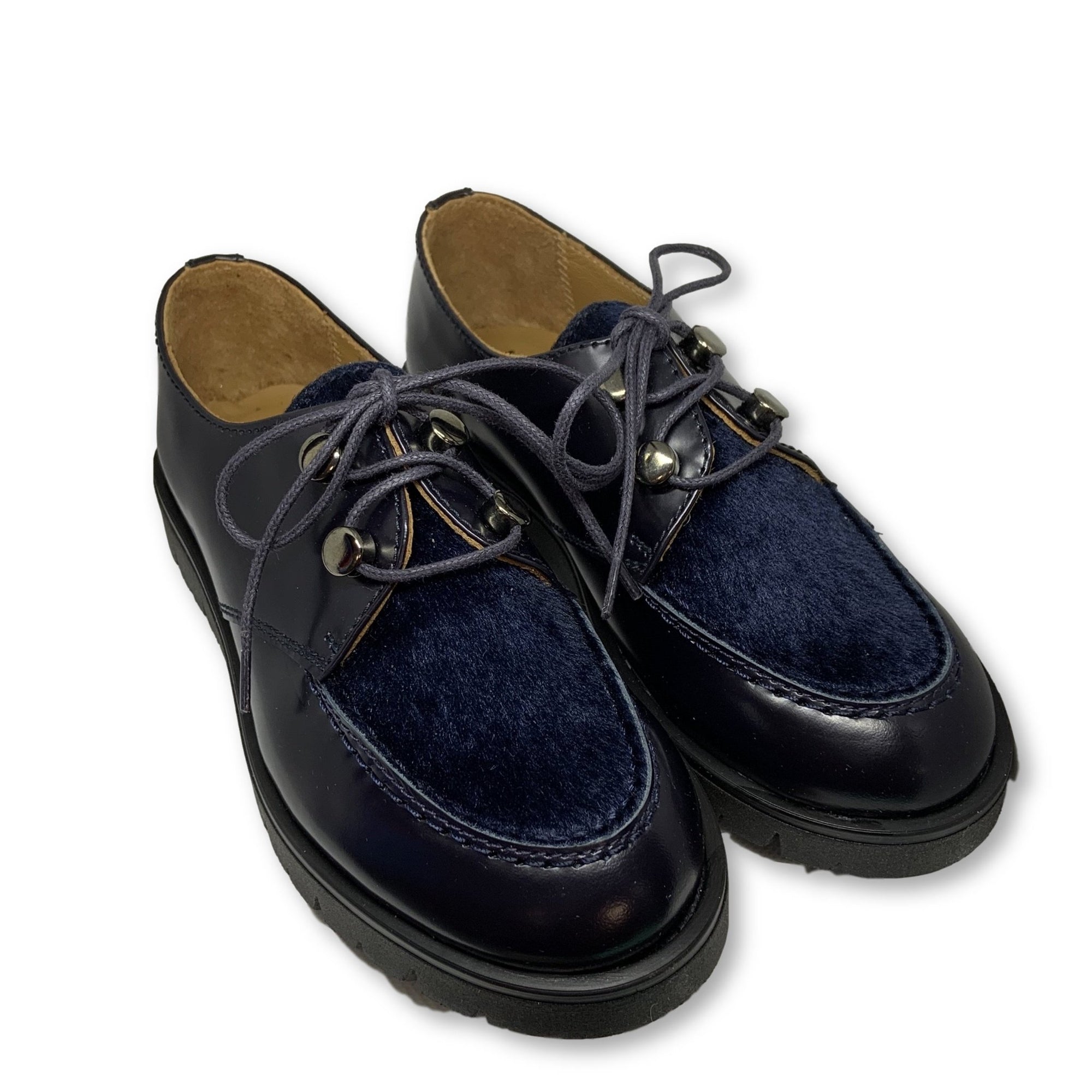 Beberlis Navy Pony Hair Lace-Up Shoe-Tassel Children Shoes