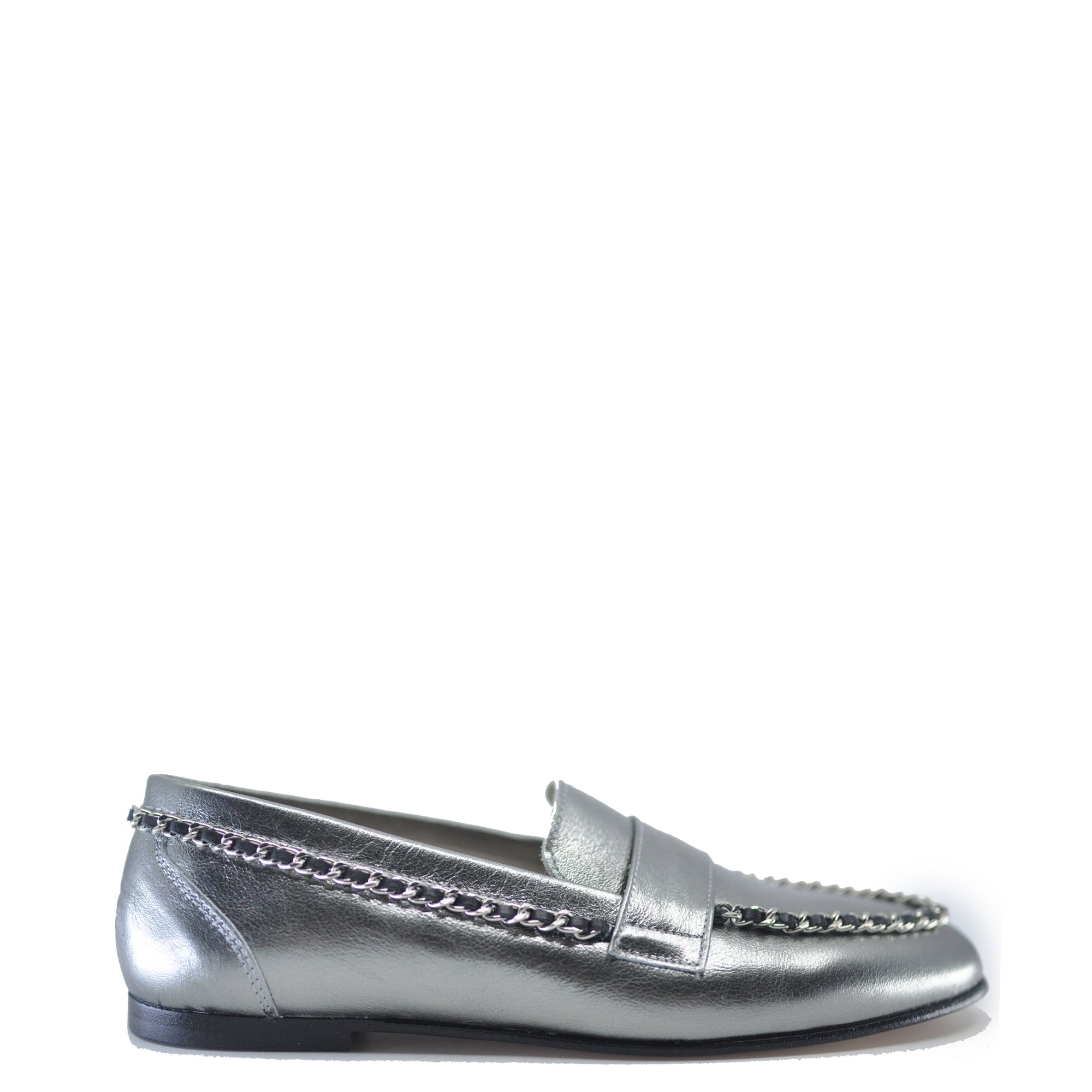 Hoo Pewter Metallic Chain Loafer-Tassel Children Shoes