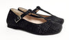 Manuela Black Lined T-strap-Tassel Children Shoes