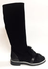 Marian Black Suede with Fur Tall Boot-Tassel Children Shoes