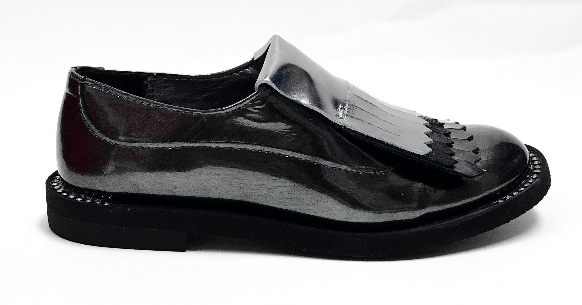 Papanatas Gray Metallic Fringe Oxford-Tassel Children Shoes