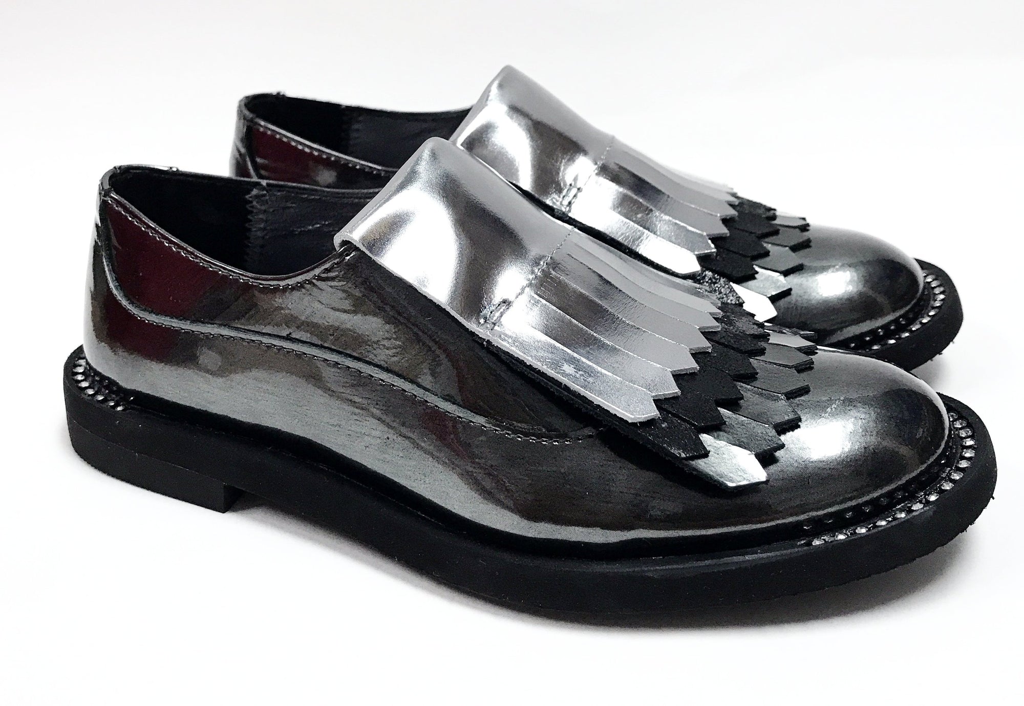 Papanatas Gray Metallic Fringe Oxford-Tassel Children Shoes