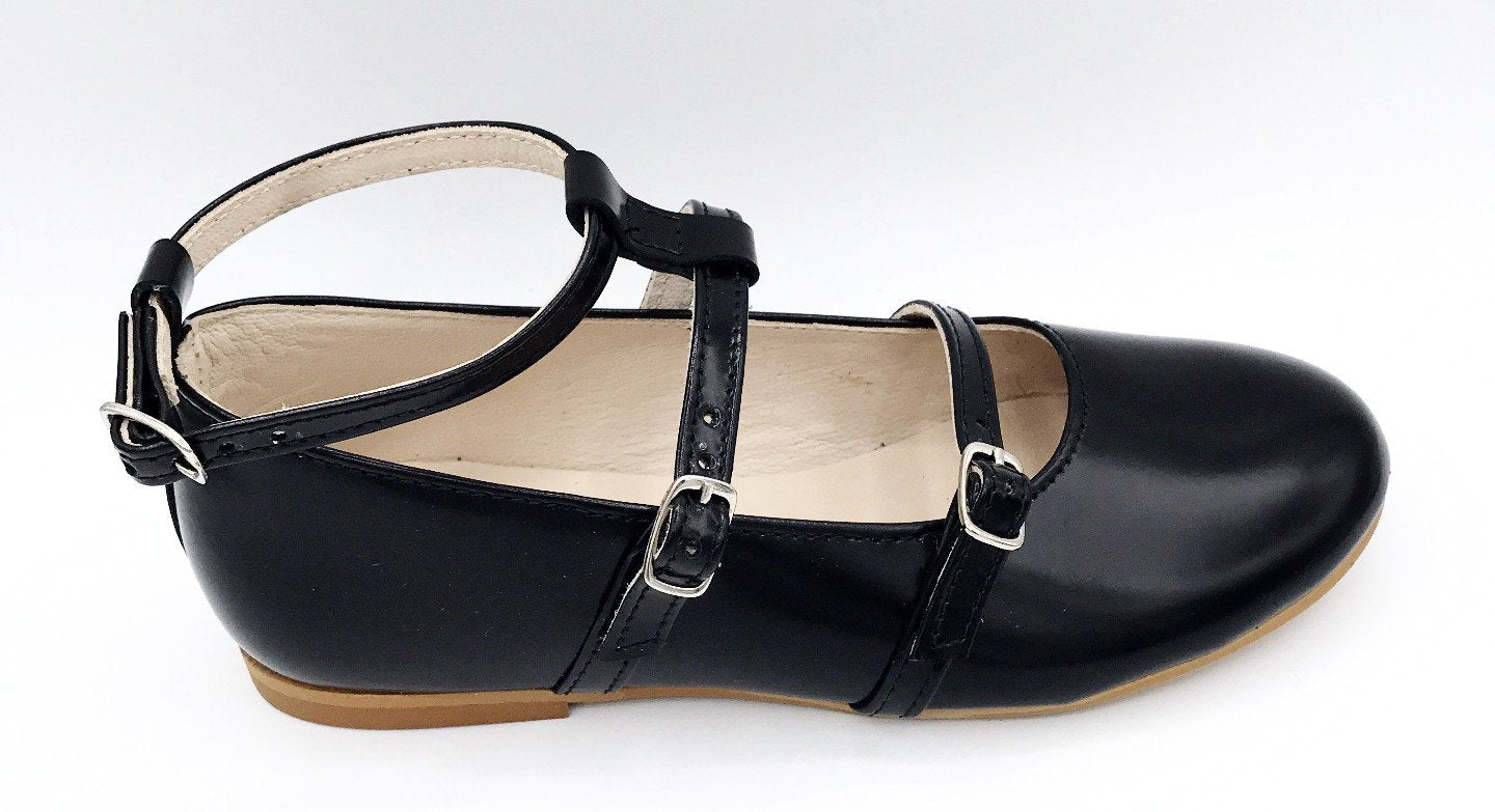 Sonatina Black Patent Double Strap Mary Jane-Tassel Children Shoes