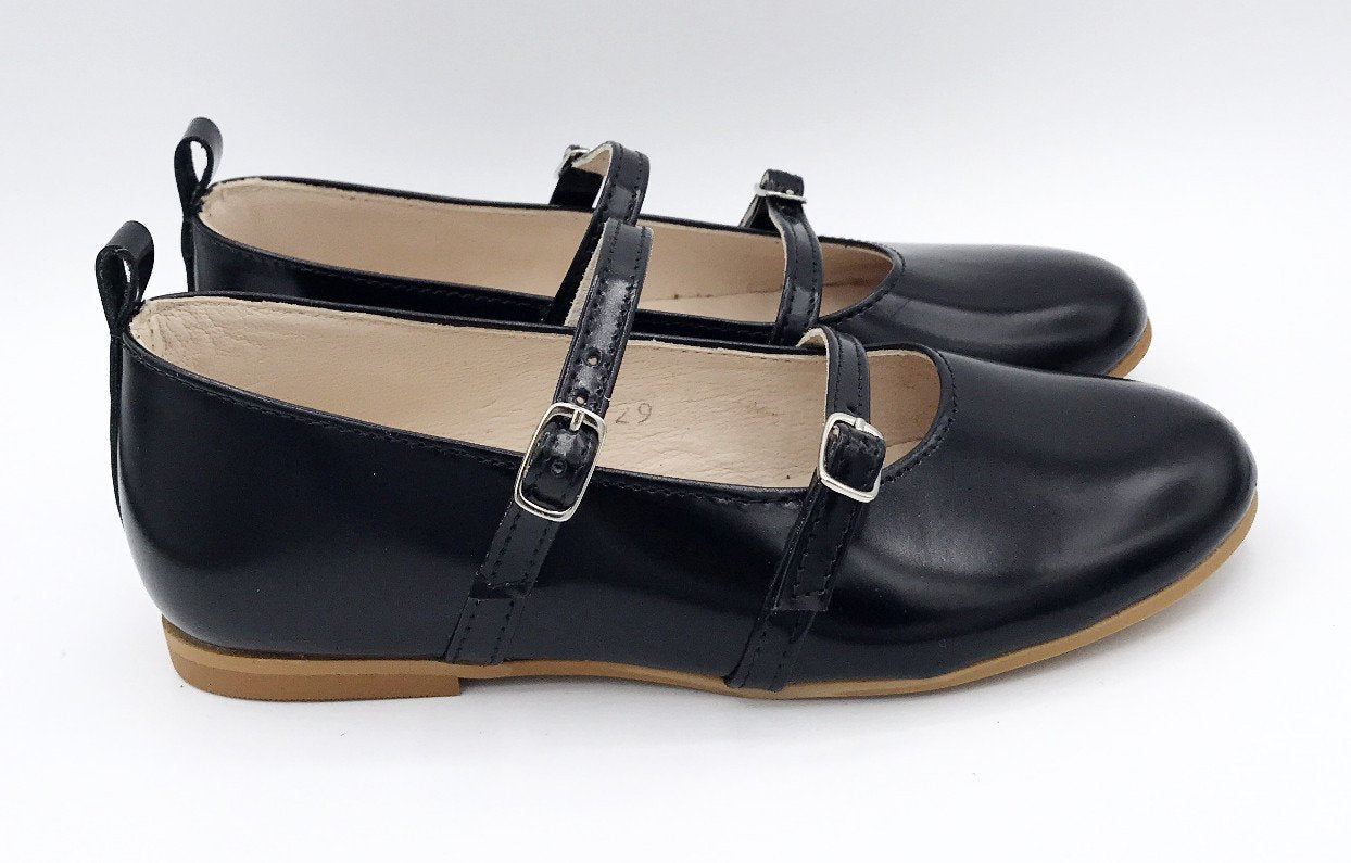 Sonatina Black Patent Double Strap Mary Jane-Tassel Children Shoes
