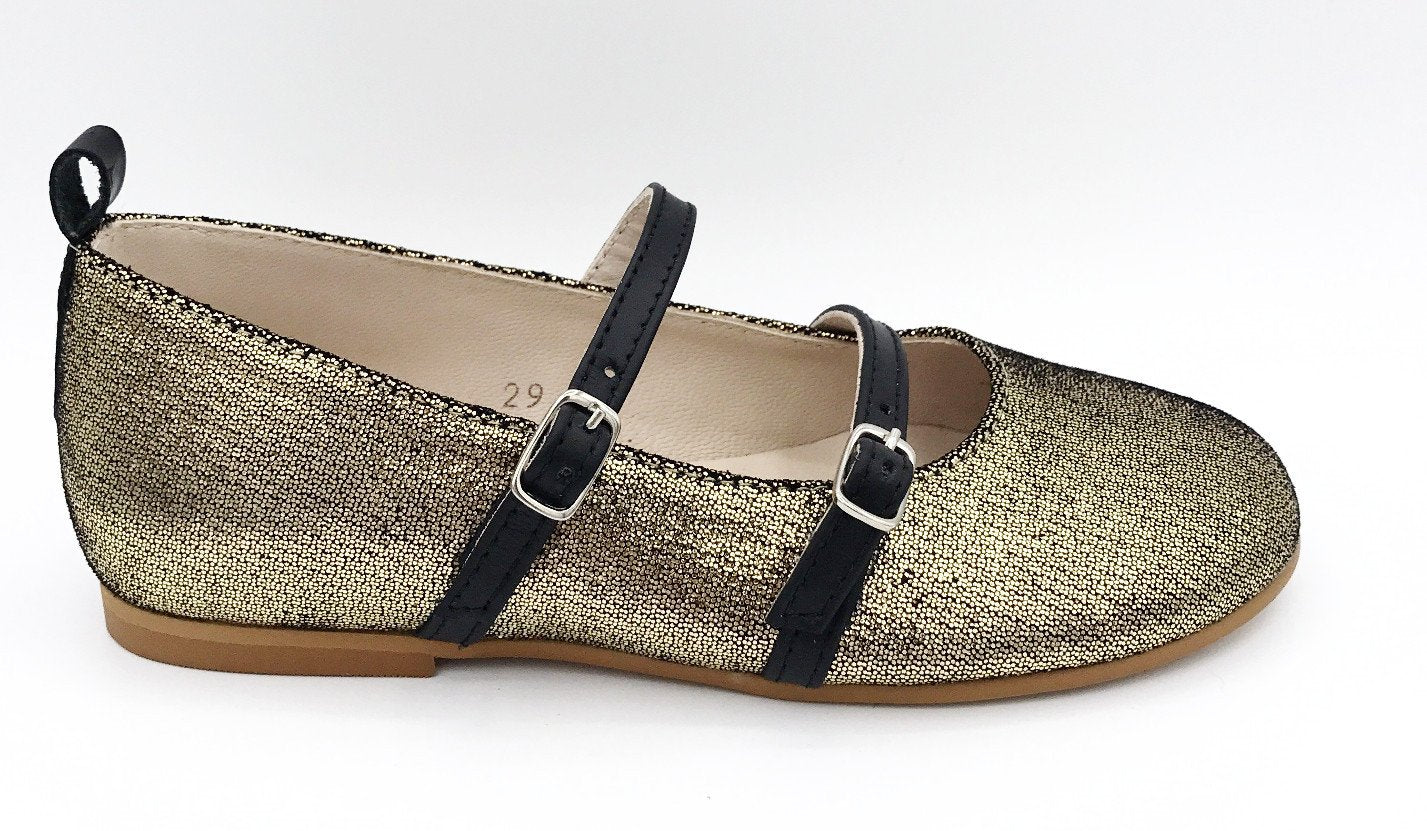 Sonatina Sugar Gold and Black Double Mary Jane-Tassel Children Shoes