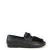 Manuela Black Leather and Shearling Penny Loafer-Tassel Children Shoes