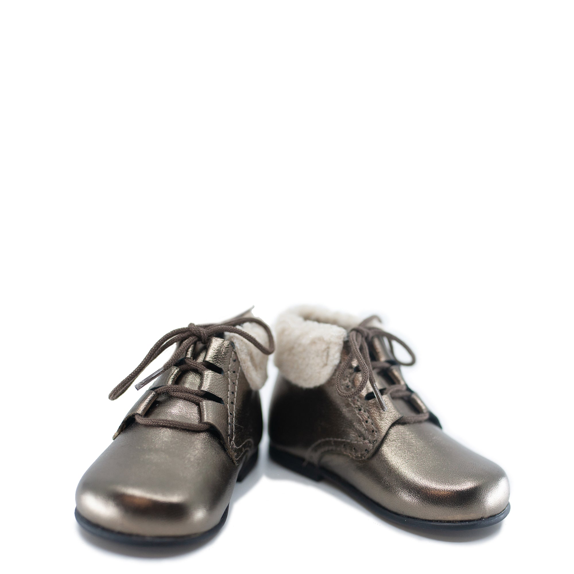 Blublonc Pewter Metallic and Fur Lace Up Baby Bootie-Tassel Children Shoes