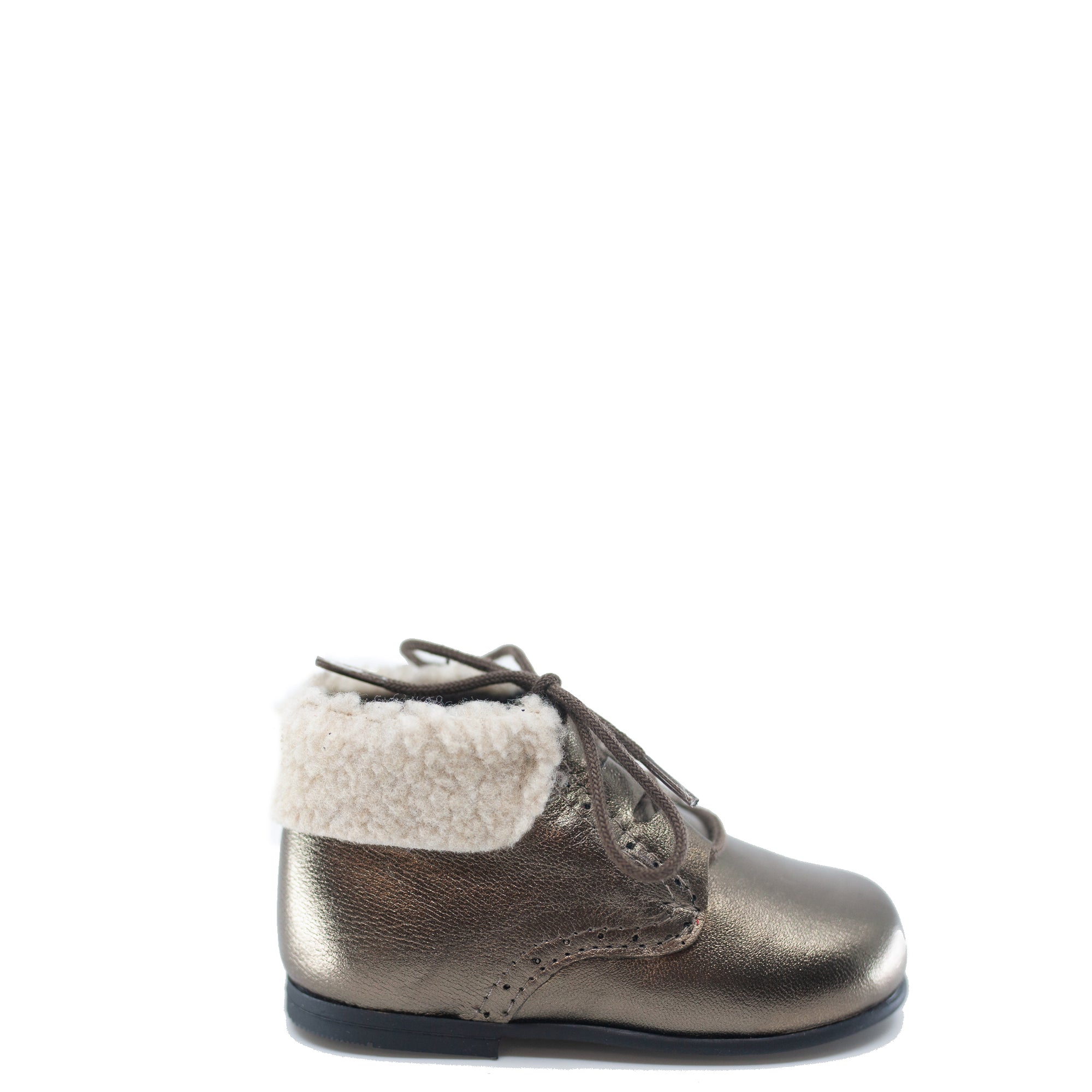 Blublonc Pewter Metallic and Fur Lace Up Baby Bootie-Tassel Children Shoes