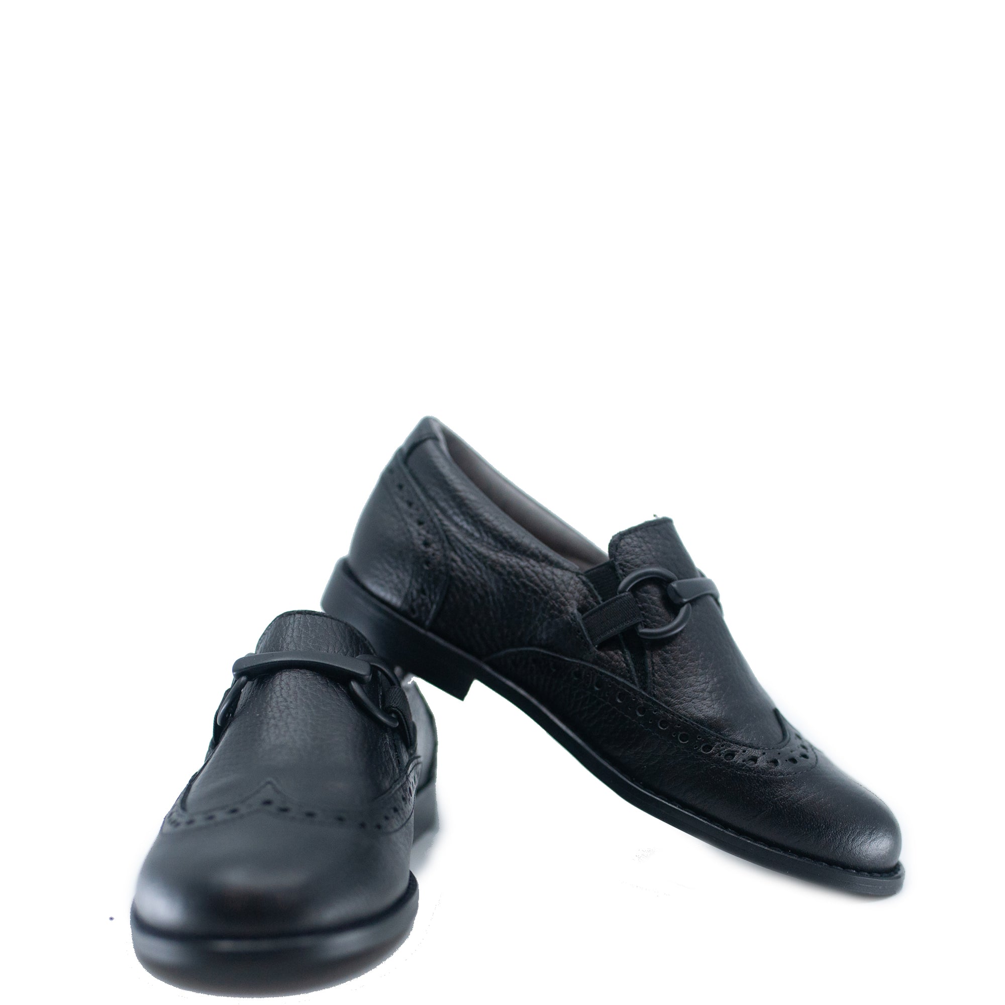 Blublonc Black Pebbled Wingtip Chain Dress Shoe-Tassel Children Shoes