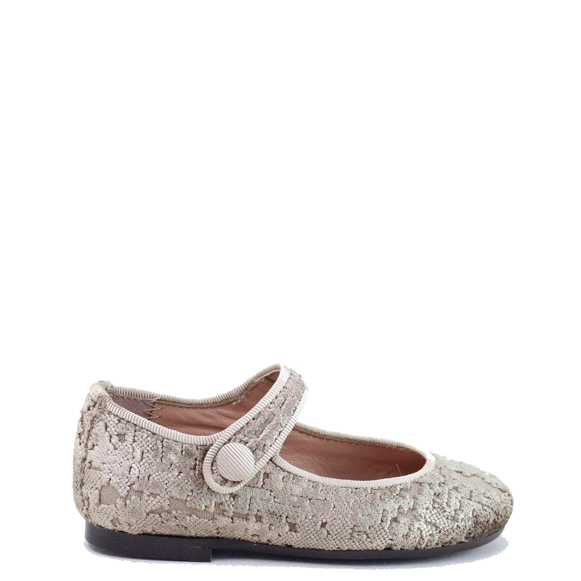 Papanatas Taupe Crushed Velvet Mary Jane-Tassel Children Shoes