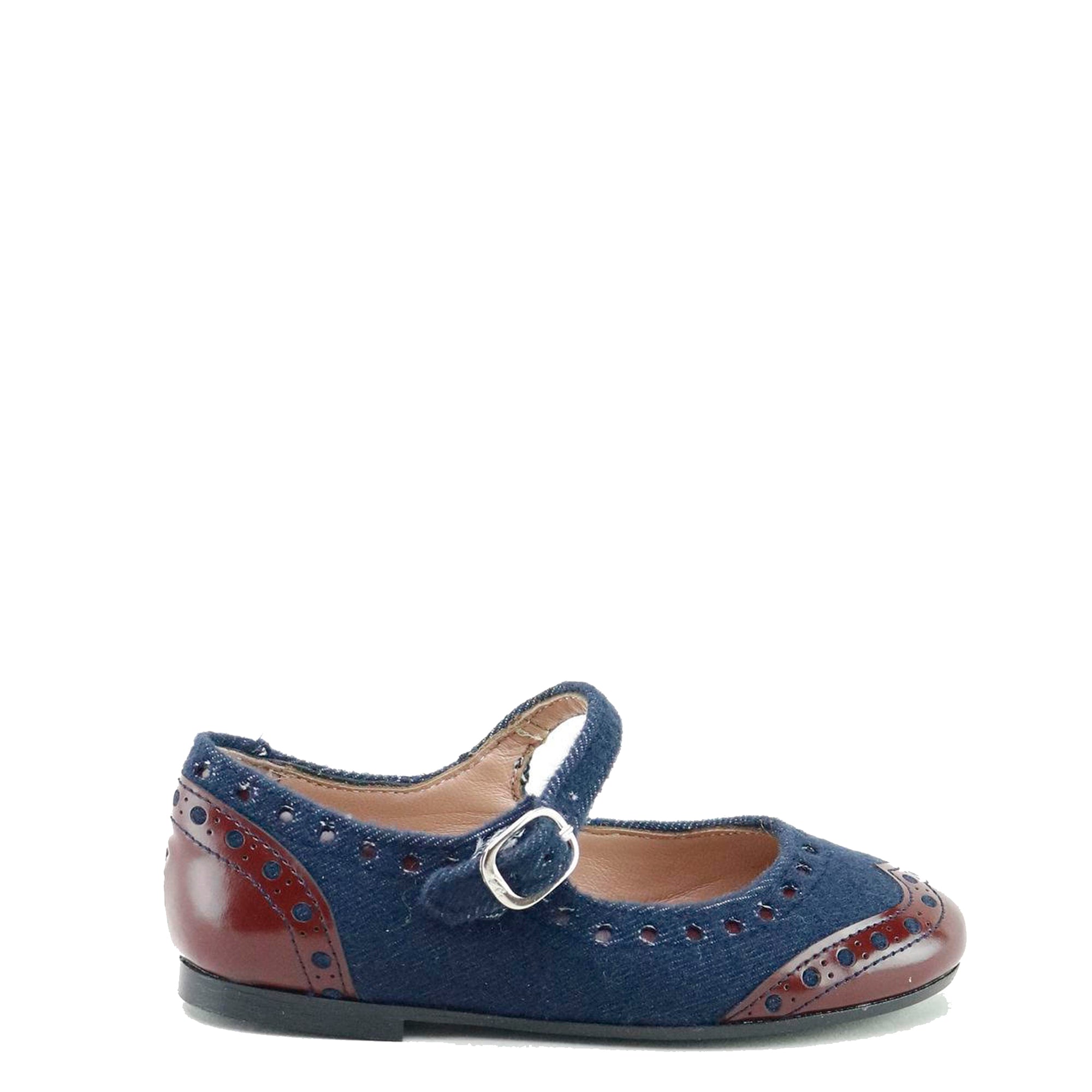 Papanatas Navy and Burgundy Wingtip Mary Jane-Tassel Children Shoes