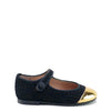 Papanatas Black and Gold Dotted Captoe Mary Jane-Tassel Children Shoes