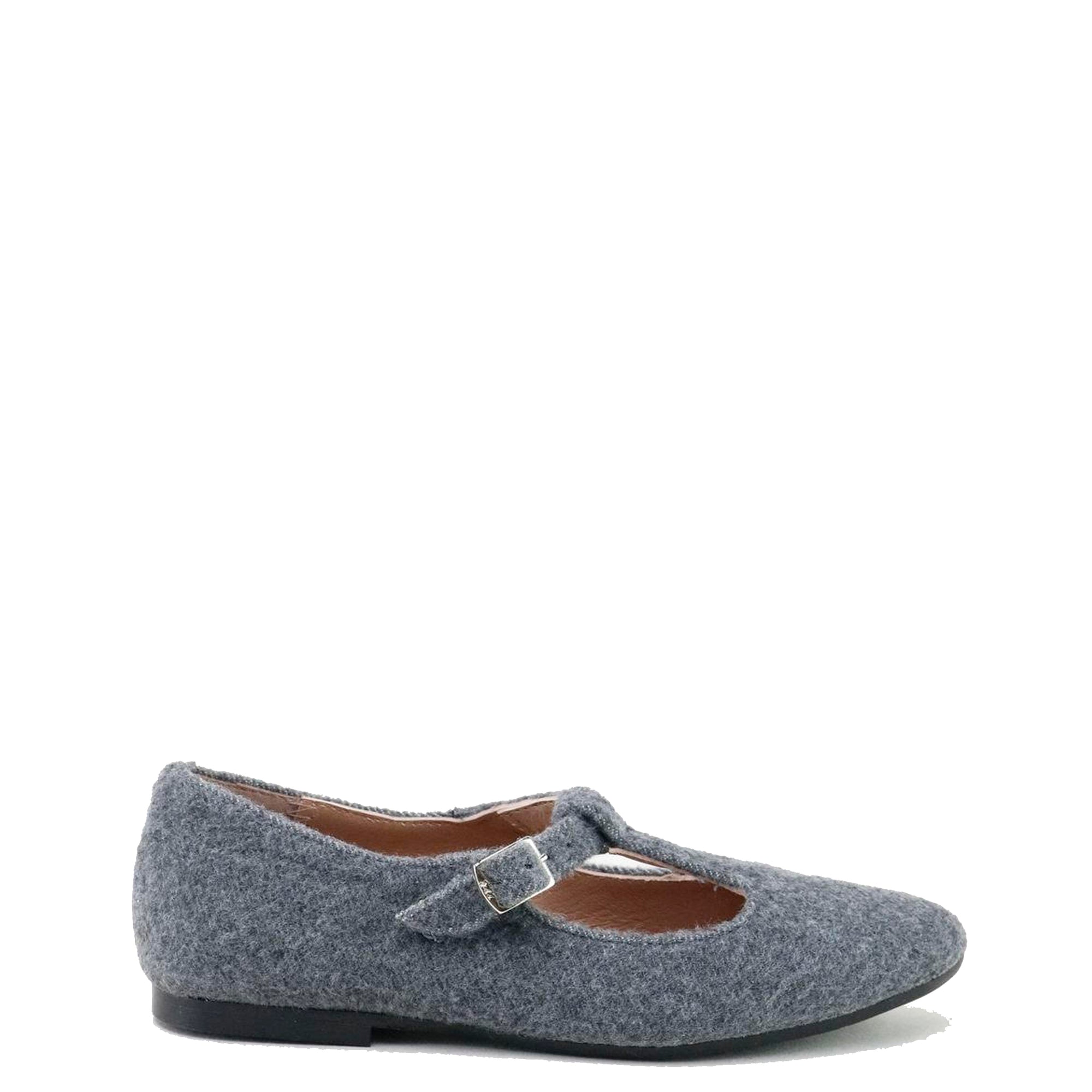 Papanatas Gray Wool Pointed T Strap Mary Jane-Tassel Children Shoes
